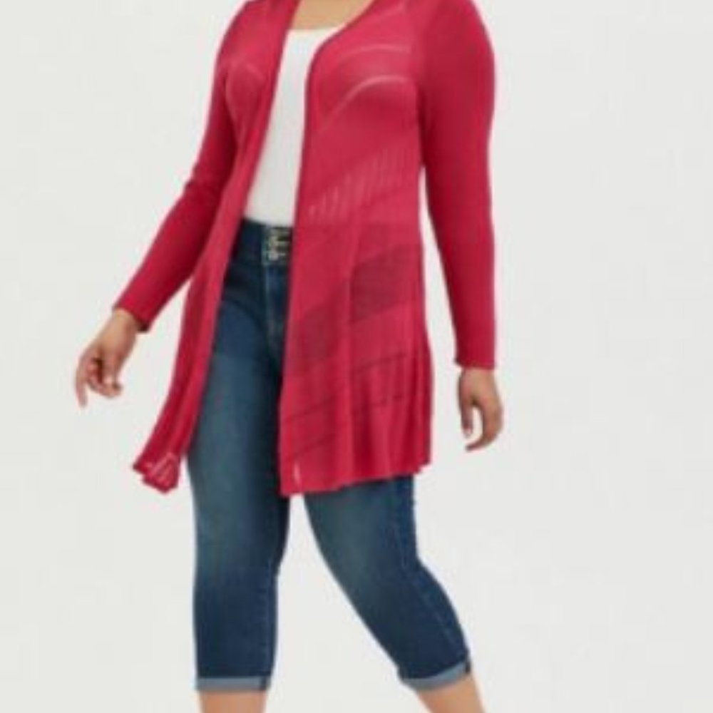 Torrid 2 pink crochet long open cardigan
